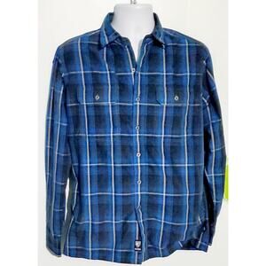 Kuhl Mens Blue Plaid Eluxur Work Shirt Size Small Oversized Cabincore HIking